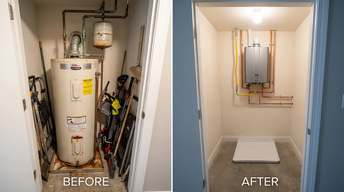 Tank water heater versus wall-mounted tankless unit comparison for Elk Grove, CA homeowners