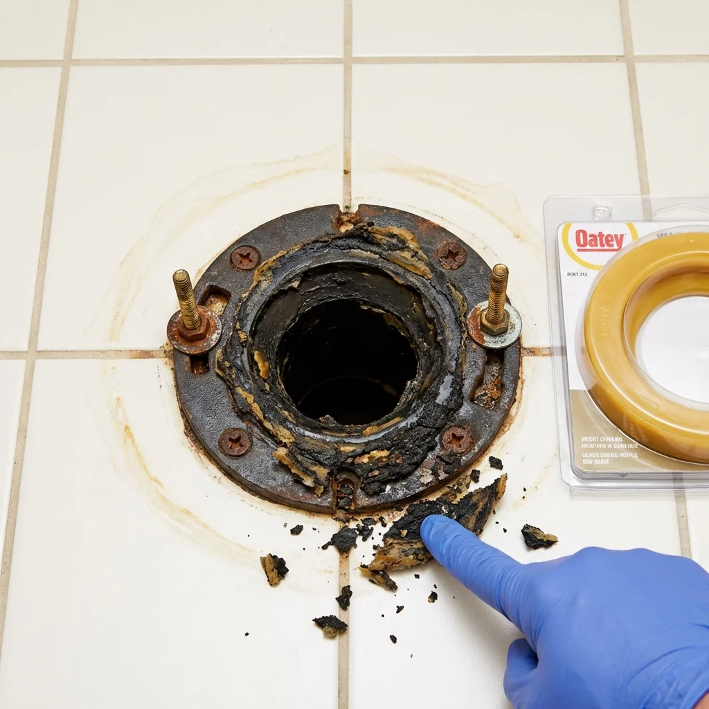 Failed wax ring showing water seepage at the base of a toilet in a Elk Grove, CA home